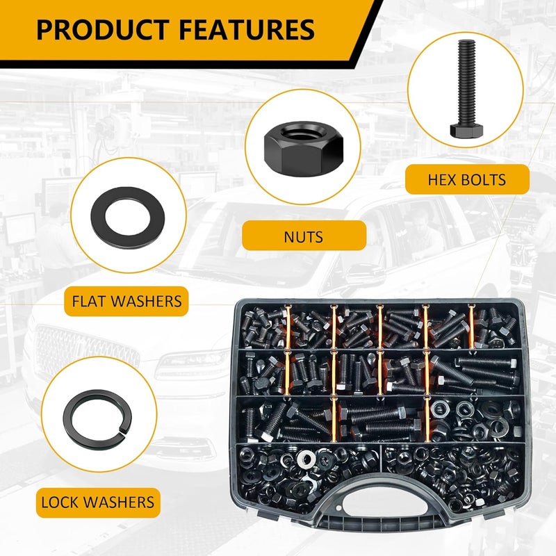 ZTF 432pcs Grade 12.9 Nuts and Bolts Assortment Kit,M6 M8 M10 Heavy Duty Bolts and Nuts Kit, M6 x1.0 M8 x1.25 M10-1.25 (12mm to 45mm) Hex Socket & Flat Head Metric Screws Assortment Kit - Image 3